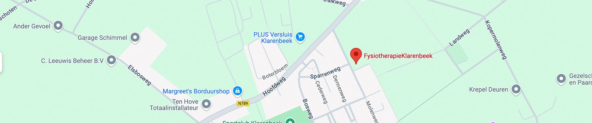 Kaart van Klarenbeek met de locatie van FysiotherapieKlarenbeek aan de Hoofdweg